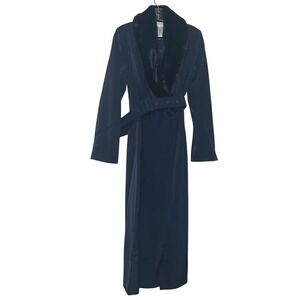 Naked Wardrobe The Statement Navy Blue Faux Fur Collar Belted Trench Coat bold